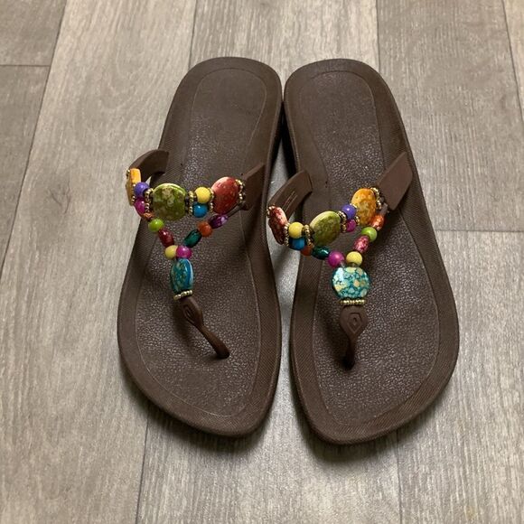 Womens Grandco Thong Beaded‎ Rainbow Slip On Boho Sandals - Picture 1 of 8